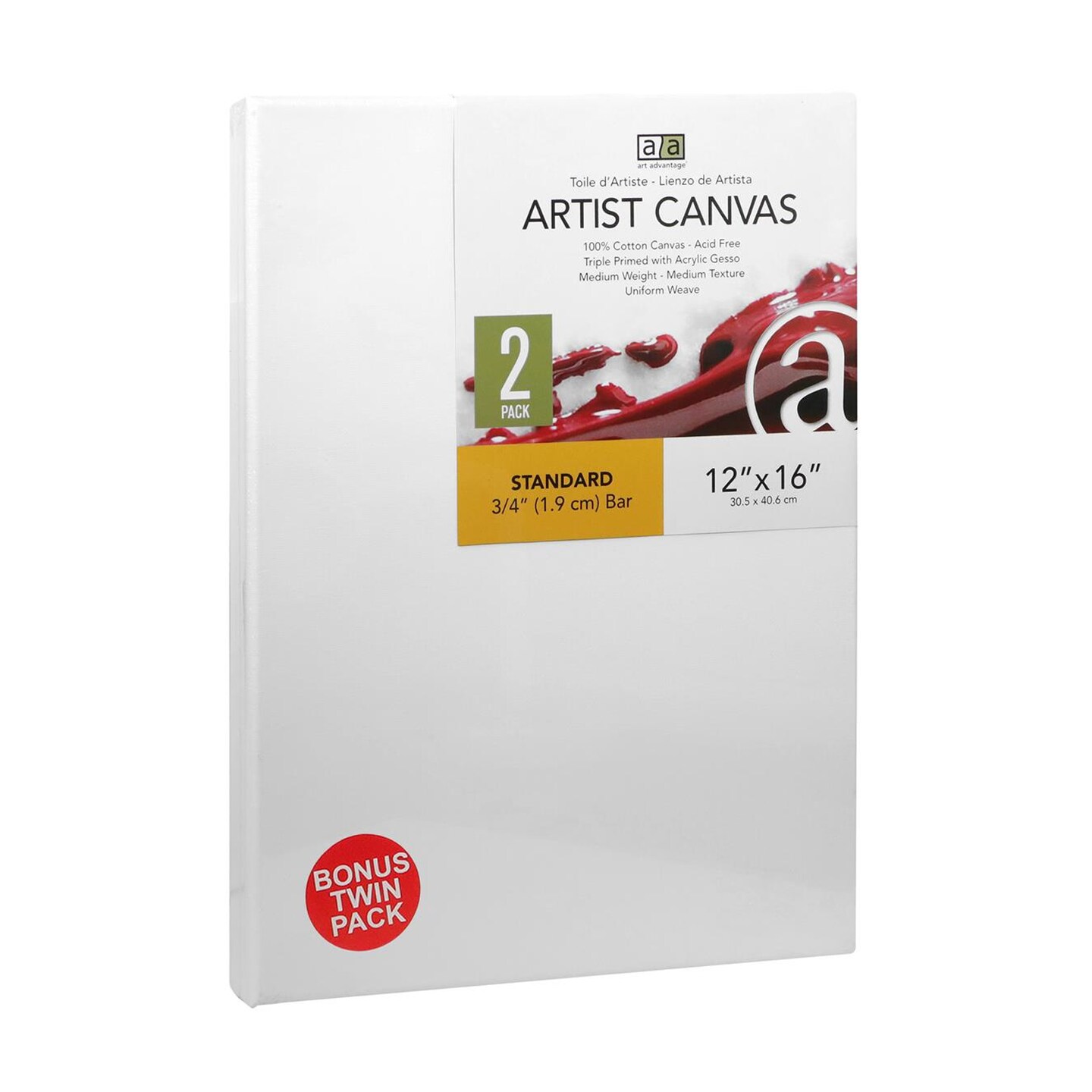 Art Advantage Artist Canvas Visual Edge 12x16, 2pc, Stretched Canvas for Painting, Blank Canvas for Acrylics & Oils, Canvases for Artists, Professional Pre-Stretched Canvas