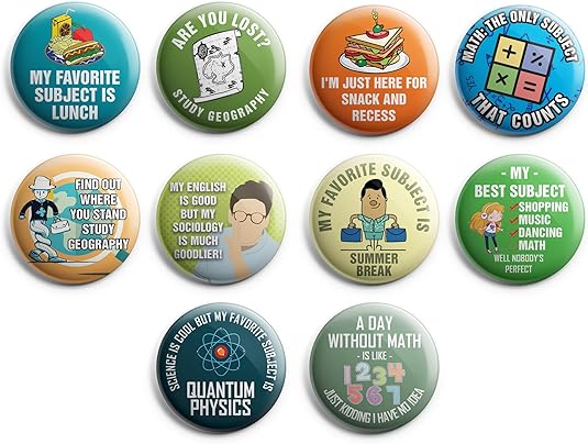 Funny and Cute Designs Pinback Buttons (10-Pack)