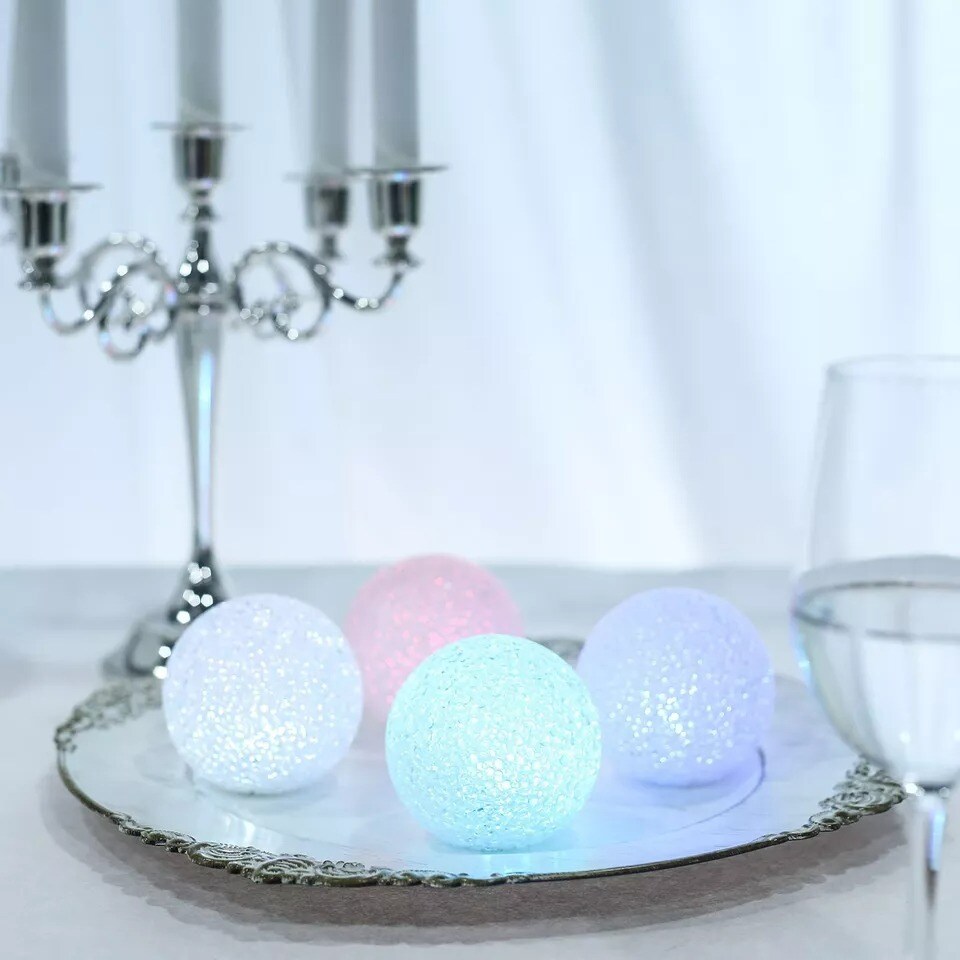 4 pcs 3-Inch wide Assorted LED Balls Battery Operated Orbs Lights Centerpieces