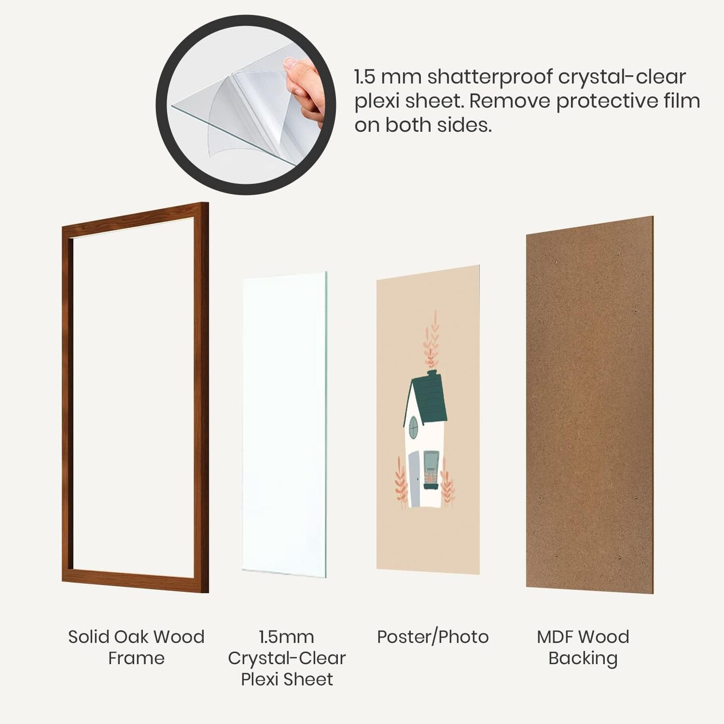 11x14 in - Dark Solid Oak Wood Picture Frame - Lightweight, Versatile &#x26; Shatterproof