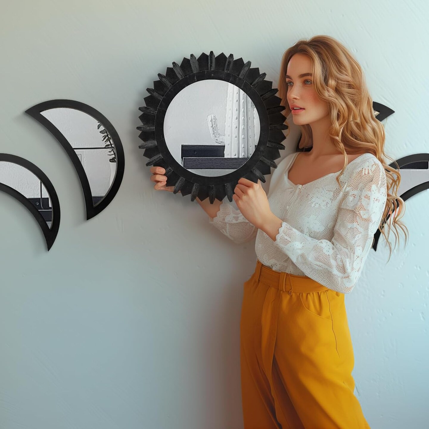 Bohemian 5PCS Wooden and Real Glass Mirror with Crystal Clear Reflection