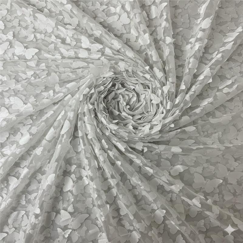 1 Yard 3D Butterfly Embroidered Satin Lace Polyester Fabric Elegant Material 60 Inch Width