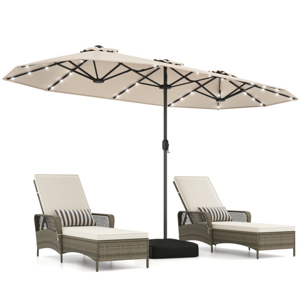 13' Double-Sided Patio Umbrella with 36 LED Lights, Crank Open