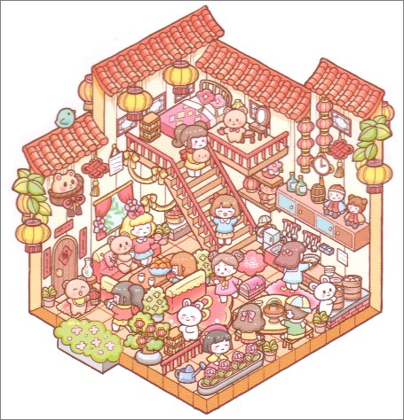 Isometric Sticker Set, New Year Party 3D Room Scene, Adorabilities