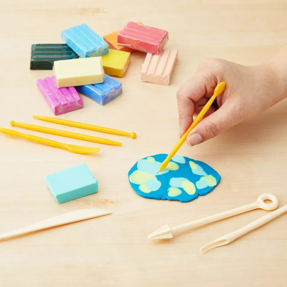 79 Piece Polymer Clay Starter Kit, Oven Bake Modeling Clay with Sculpting Tools