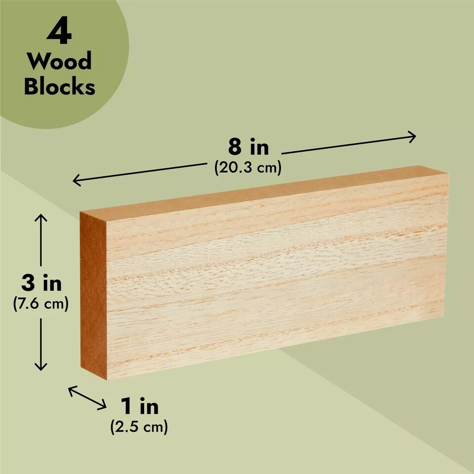 4 Pack Unfinished MDF Wood Rectangles for Crafts, Wooden Blocks DIY, 3 x 8 In