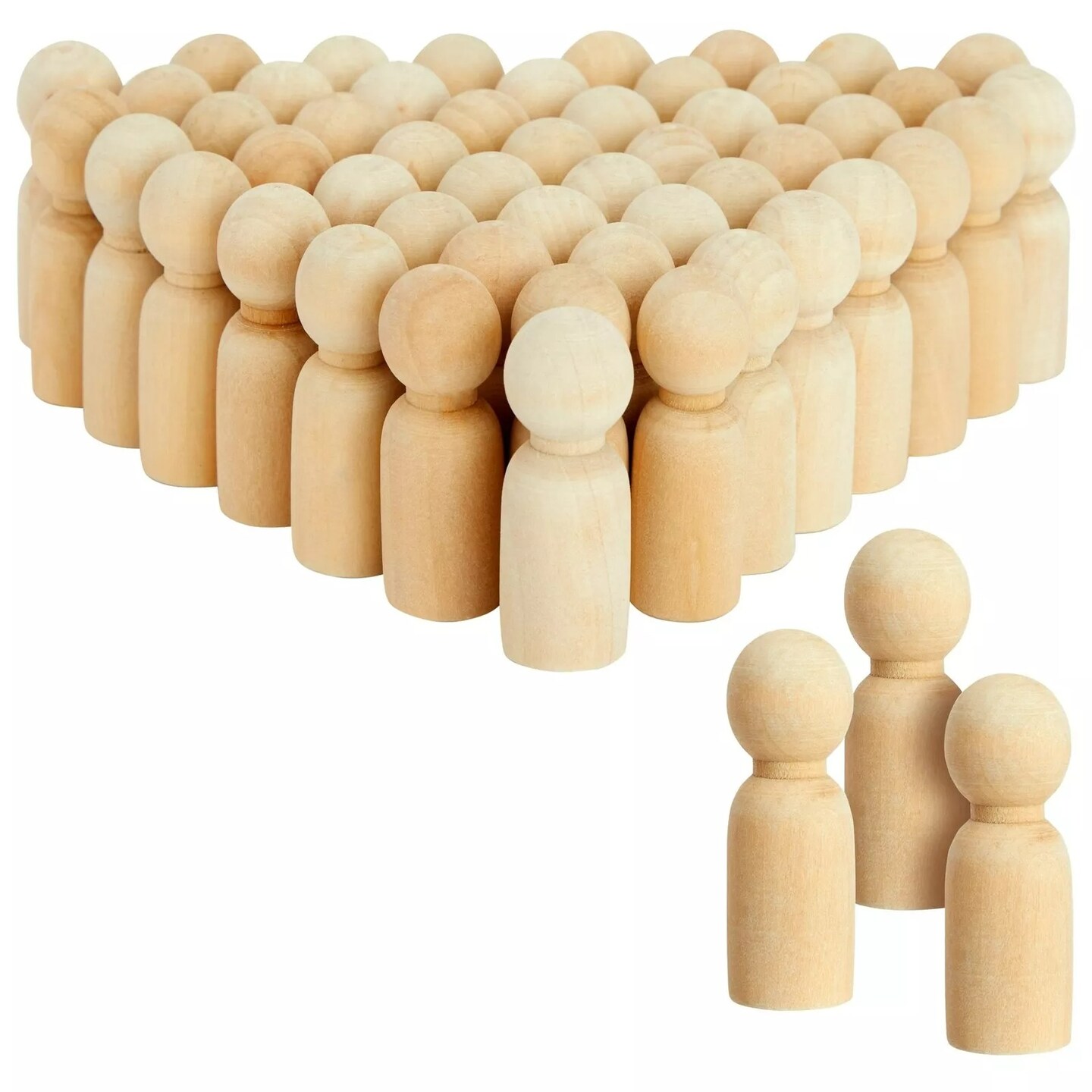 50 Pack Unfinished Wood Figurines Wooden Peg Dolls Family for DIY Crafts, 2.4 In