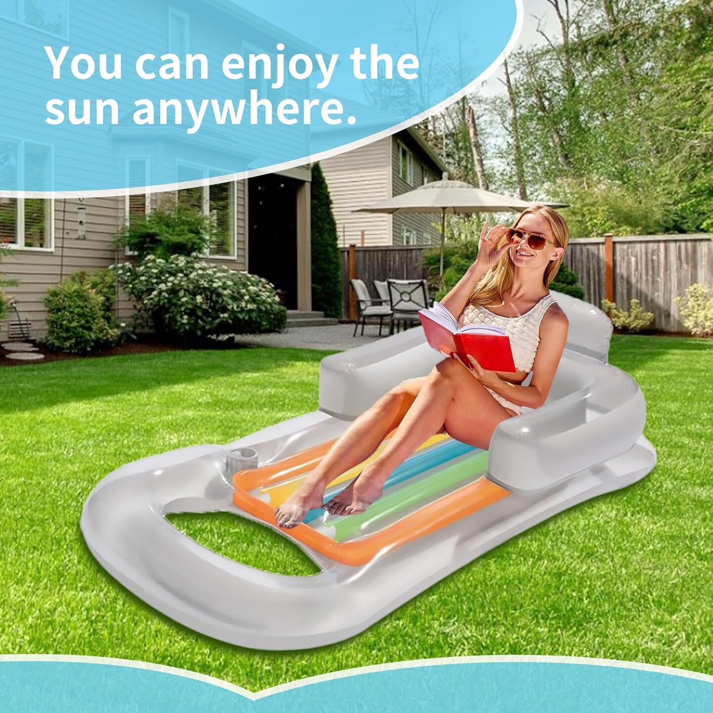 Premium Recliner Pool Lounger Float,Tanning Pool Float with Backrest and Cup Holder,Inflatable Pool Floats Adult with Fast Inflation,Swimming Mattress for Summer,Beach,Swimming Pool