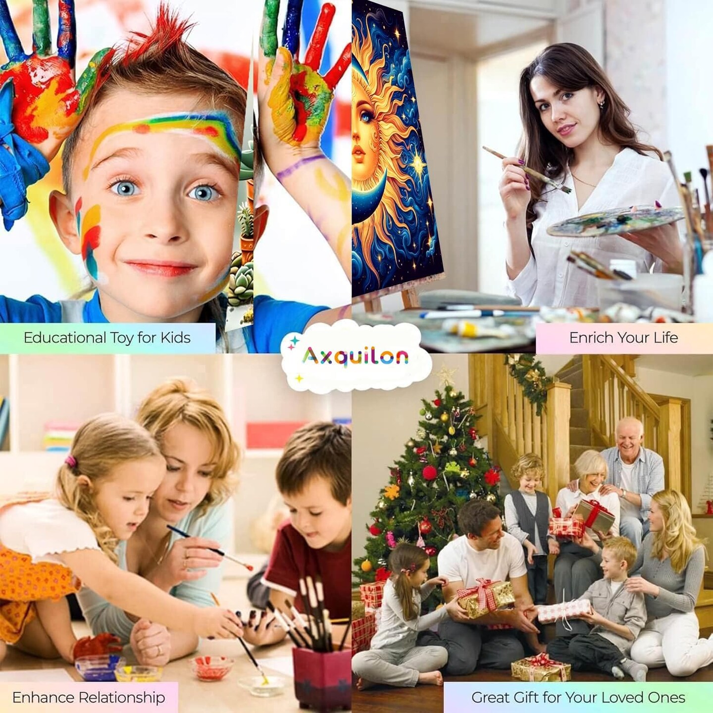 Sun and Moon Paint by Numbers Kit for Adults – Beginner-Friendly 16x16" Canvas, DIY Oil Painting Craft, Home Wall Decor & Gift