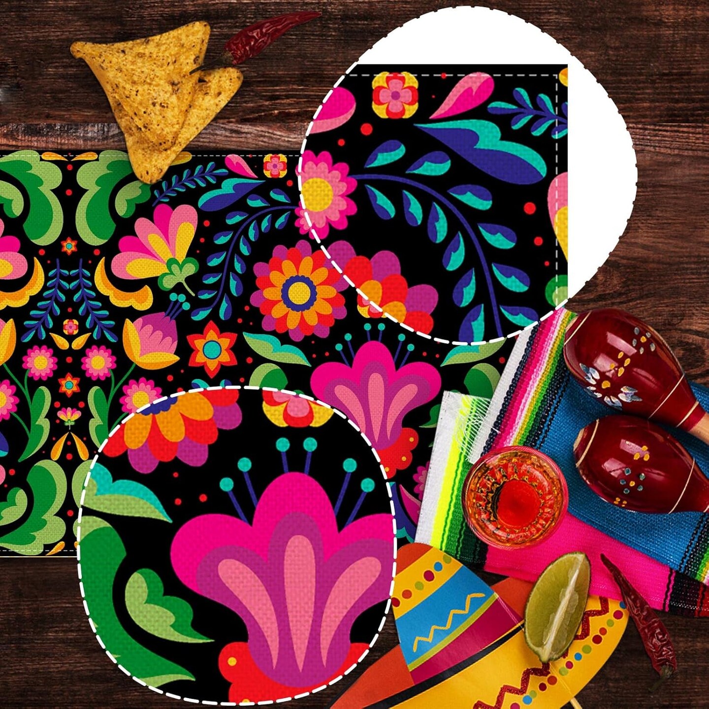 Mexican Fiesta Table Runner Cinco De Mayo Decorations Dia De Los Muertos Rustic Linen Home Dining Room Kitchen Table Decor 72 Inches Long