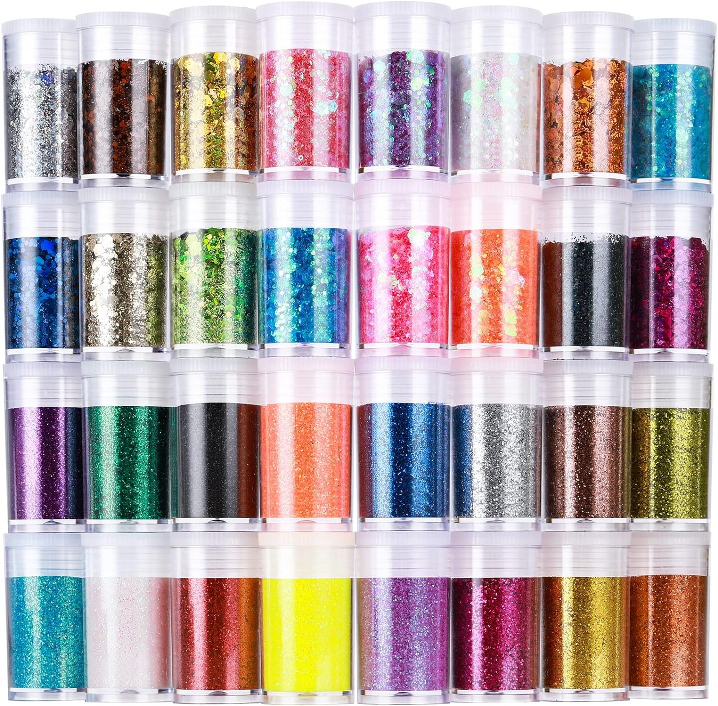 Glitter, Fine Glitter and Chunky Glitter, 32 Jars Craft Glitter Powder Holographic Glitter Resin Glitter for Crafts, Halloween Christmas Body Glitter Bulk, Glitter Paint Art Crafts