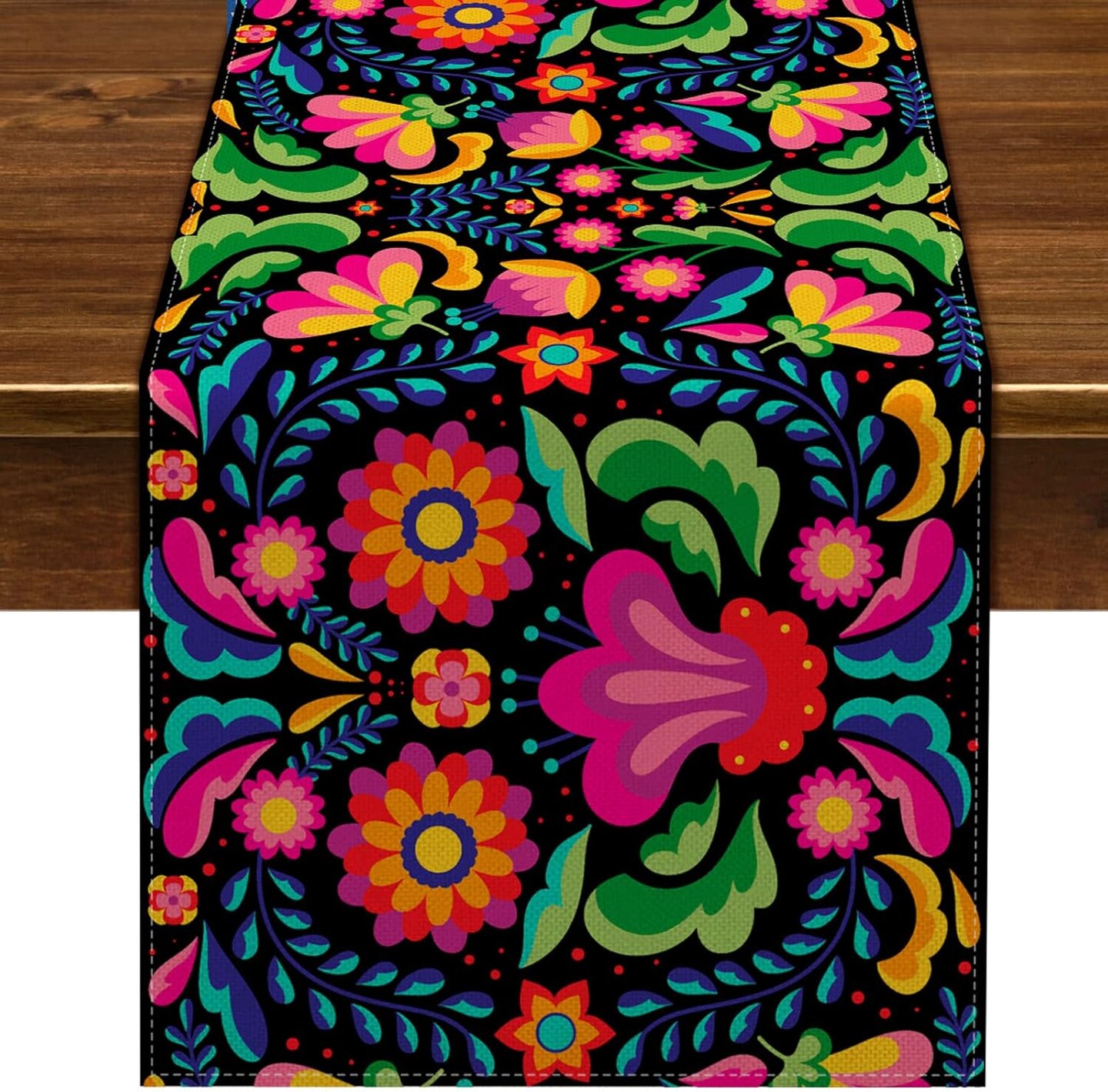 Mexican Fiesta Table Runner Cinco De Mayo Decorations Dia De Los Muertos Rustic Linen Home Dining Room Kitchen Table Decor 72 Inches Long