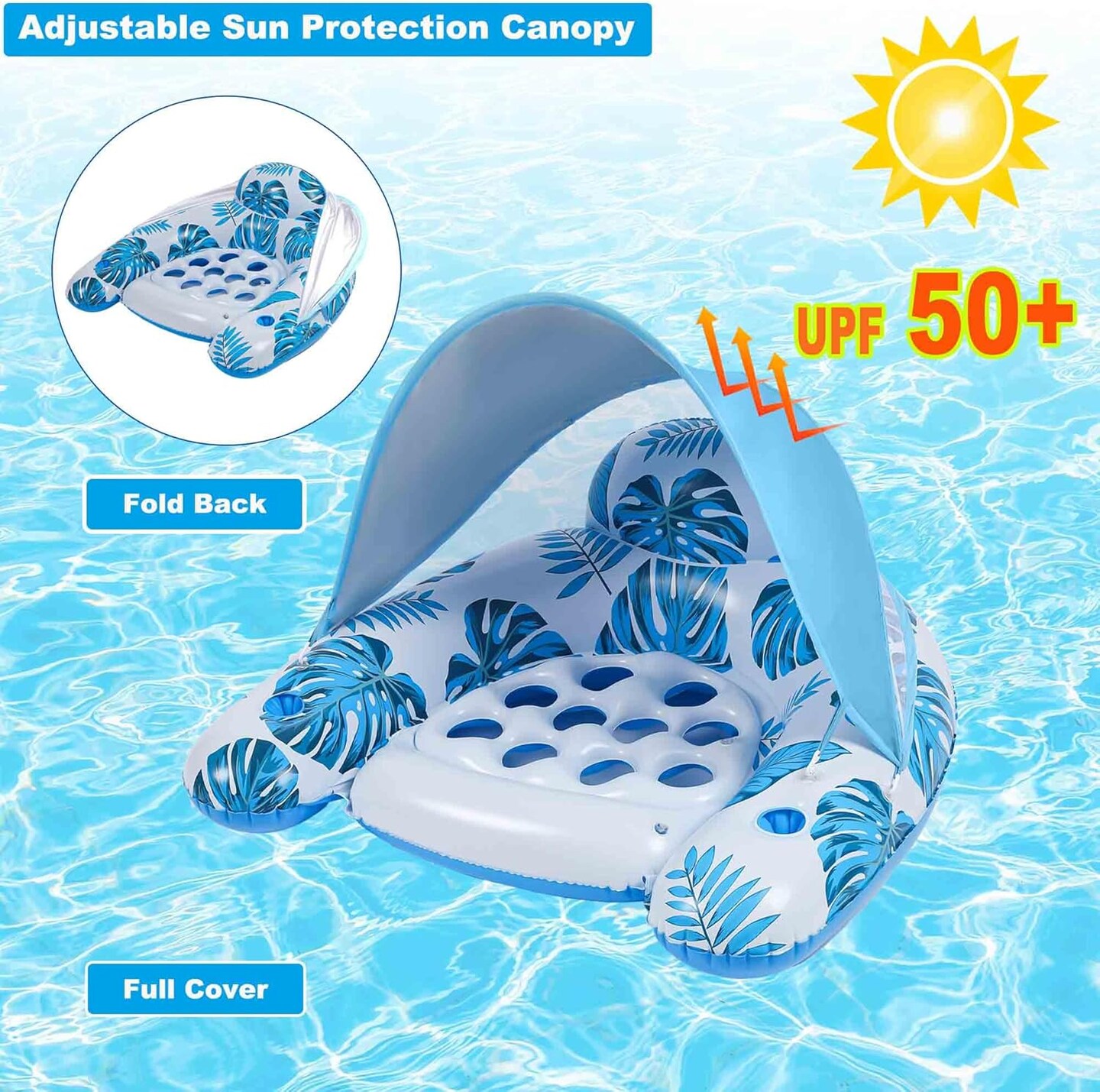 Pool Float Adult - XL Pool Lounger Float - Inflatable Pool Floats Beach Floats for Adults Ocean Pool Chair Floating with Cup Phone &#x26; Backrest
