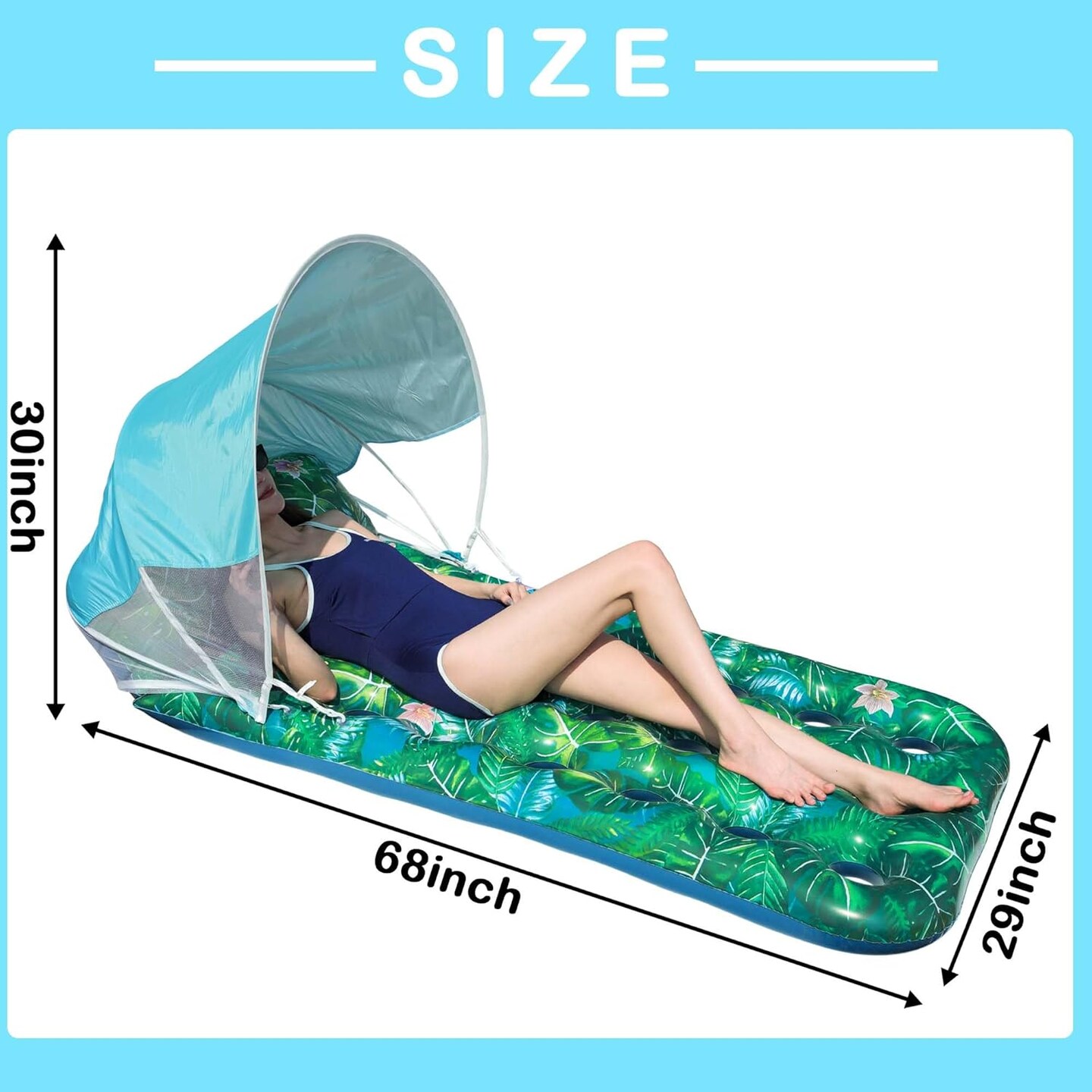 Pool Floats with Canopy Adults - 2 Pack Large Pool Lounger Float with Headrest, Shade, Inflatable Pool Float Raft for Sunbathing Water Lounge Floaties Pool Parties