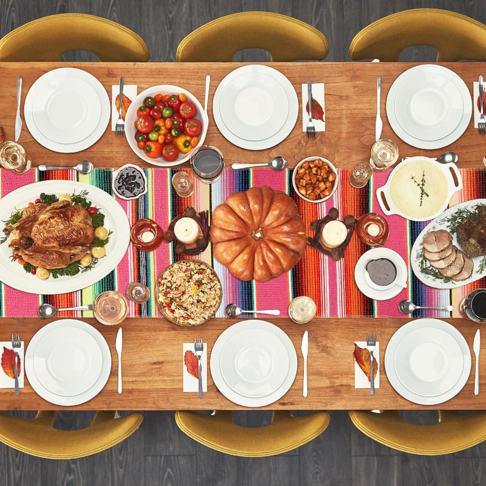 Mexican Table Runner 14&#x201D; x 84&#x201D; Fiesta Mexican Theme Party Decoration for Cinco De Mayo Party Decorations Rainbow Colors Large Boho Wedding Decorations Outdoor Picnics Dining Table Home Party Decor