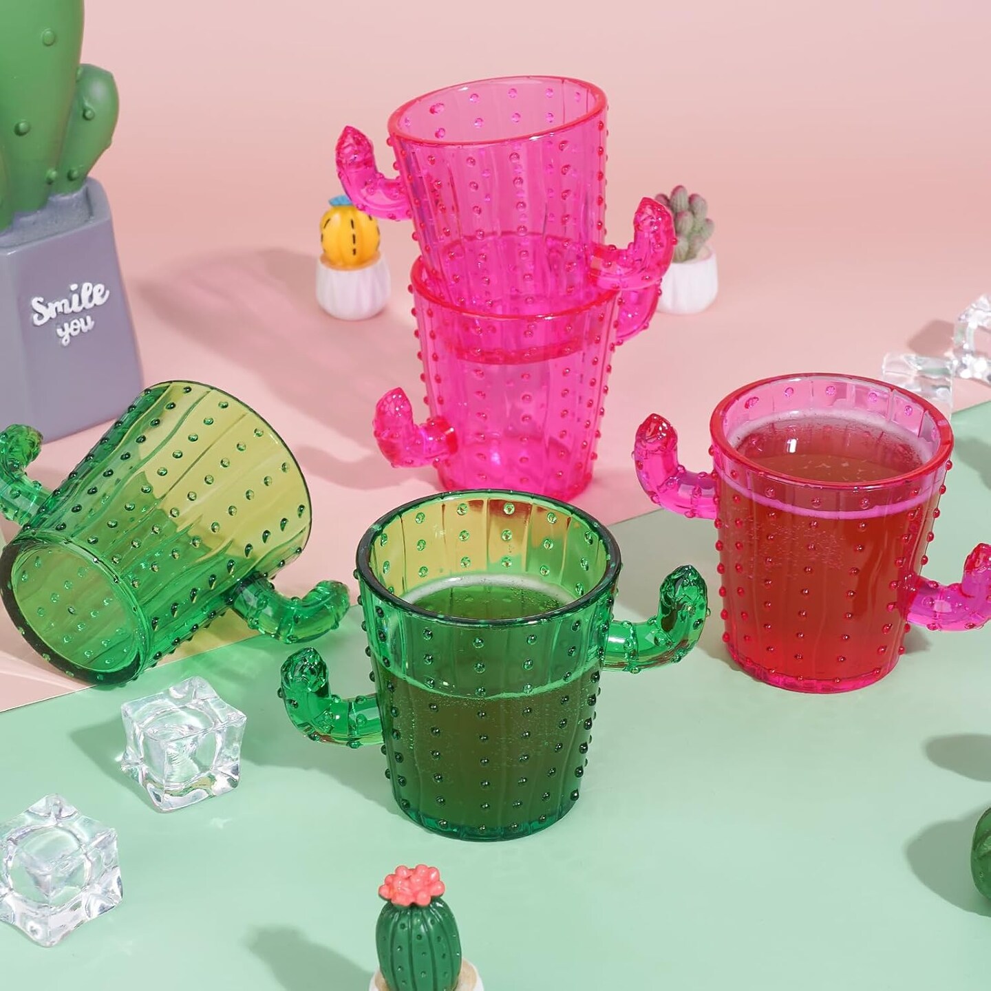 Plastic Cactus Shot Glasses(Set of 12), 2 Oz Pink Cute Cactus Tequila Glasses for Western, Bachelorette, Cinco de Mayo, Tequila, Fiesta Themed Party Supplies