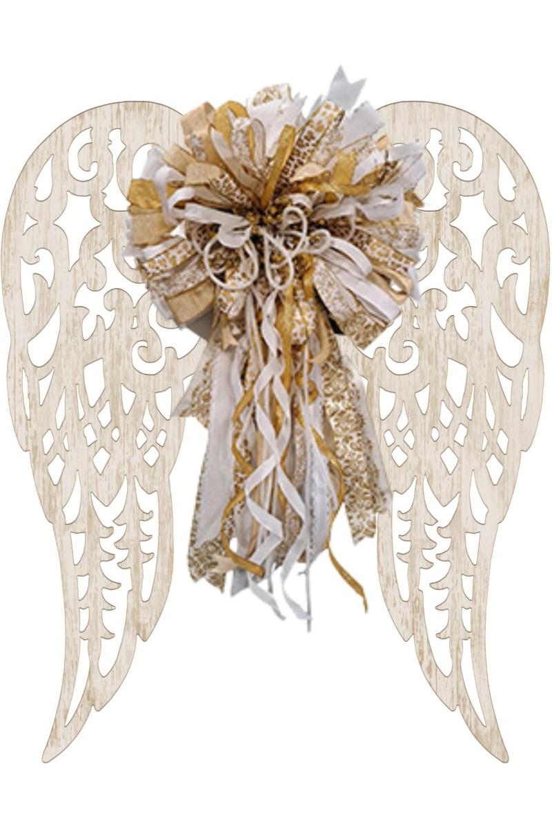 24&#x22; Metal Filigree Angel Wings: Antique Cream