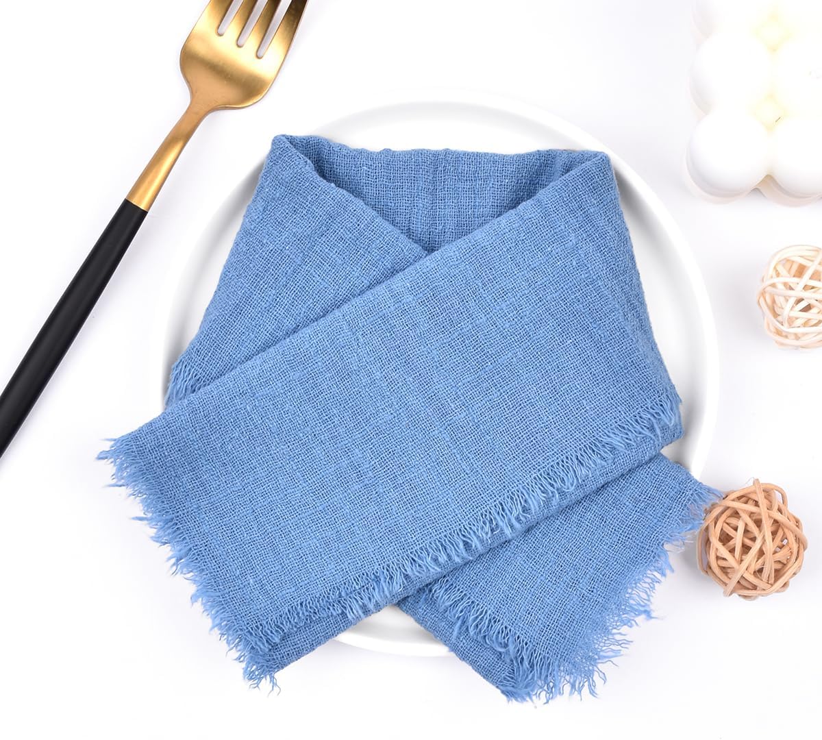 Rustic 10-Pack Dark Blue Handmade Cotton-Linen Napkins with Fringe – Perfect for Spring, Easter, Weddings, Baby Showers, and Table Decor