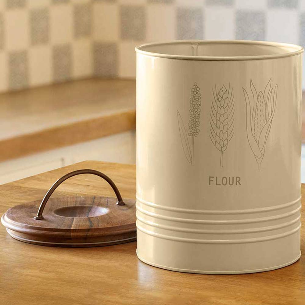Grain Storage Barrel with Wooden Lid - Durable &#x26; Stylish Kitchen Canister-8.6X8.6X11&#x22;