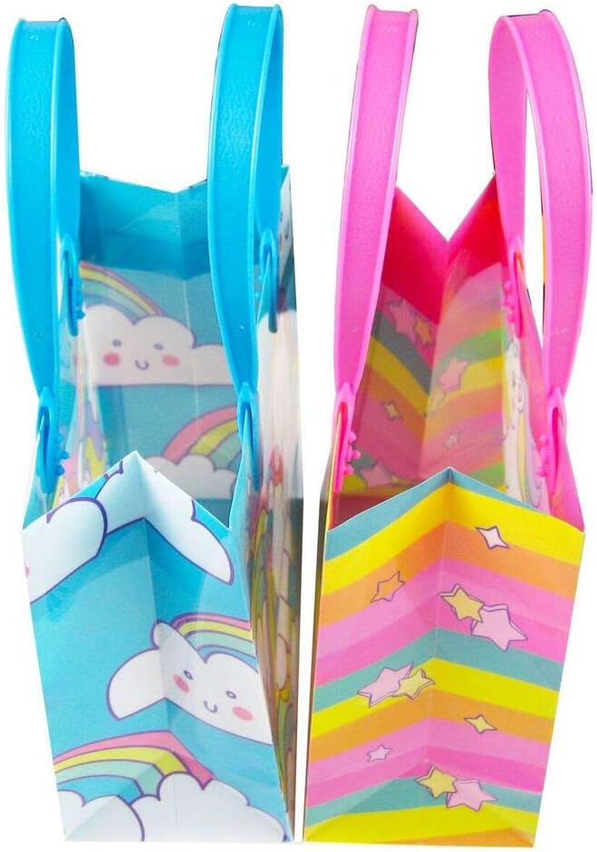 Tiny Mills Unicorn Party Favor Bags Treat Bags with Handles, Unicorn Rainbow Pink Blue Candy Bags Goodie Bags for Birthday Party, Party Supply Decoration, 12 Pack