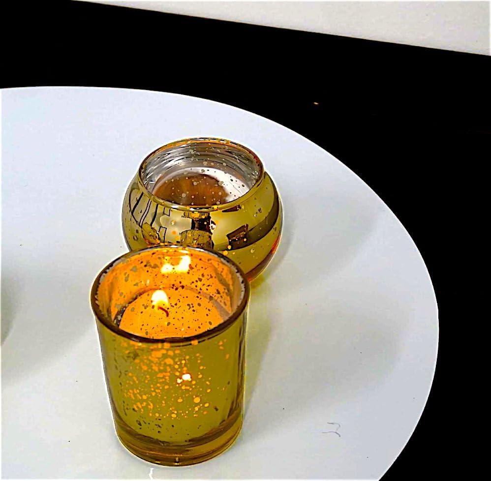 4E&#x2019;s Novelty 24 pcs Gold Mercury Glass Votive Candle Holder for Wedding Centerpieces, Parties &#x26; Home Decor