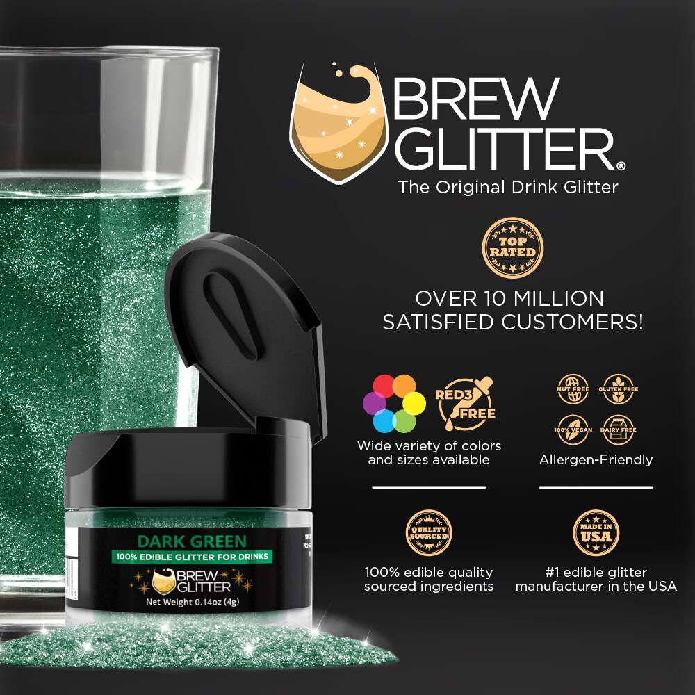 Brew Glitter - Dark Green Edible Drink Glitter (4g, x1 Flip-Cap Jar) for Beer, Cocktails and Beverages