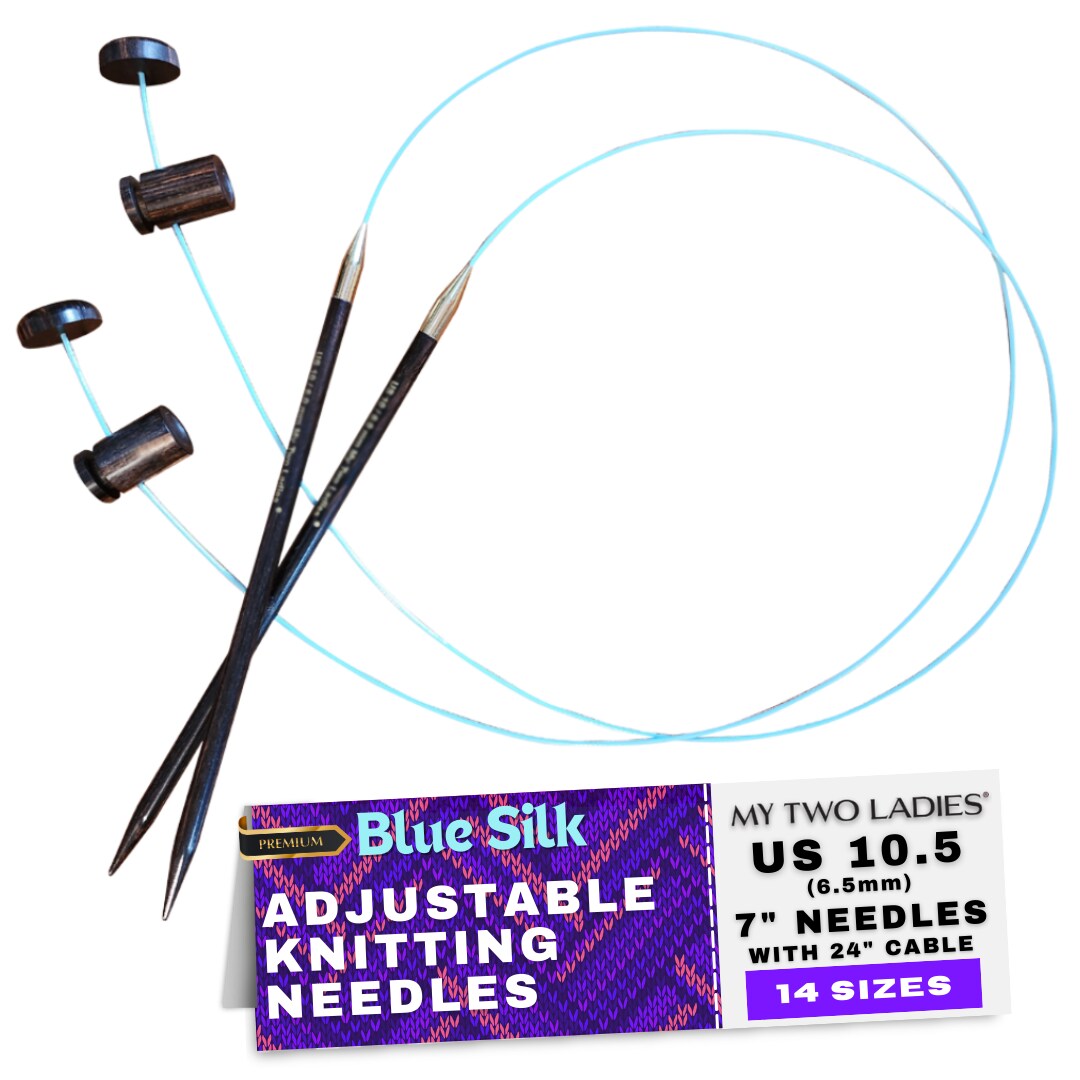 My Two Ladies | Blue Silk | Adjustable Ergonomic Knitting Needles | 14 sizes