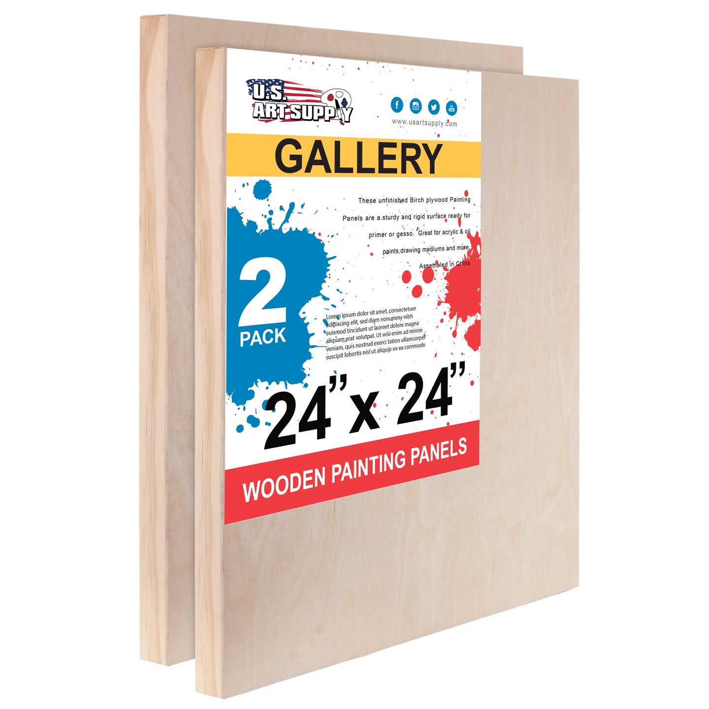 Unfinished Cradled Wood Panels for Painting, 2 Pack of 24x24 inch - Gallery Birch Wooden Canvas Boards 1-1/2&#x22; Deep - Mixed-Media Craft, Acrylic, Oil, Encaustic, Paint Pouring