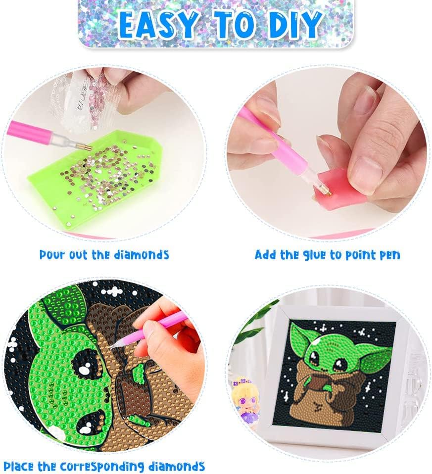 Diamond Painting Kits for Kids Diamond Art Gem by Number Kits Arts and Crafts for Kid Ages 8-12 Kids' Mosaic Kits DIY Full Drill Painting Kit for Home Wall Decor 4 Pieces 6" X 6"