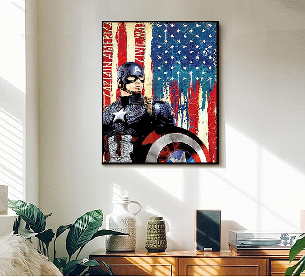 DIY 5D Diamond Painting Superhero and Flag by Numbers Kits for Adult and Kids,Round Full Drill Crystal Rhinestone Cross Stitch Arts Craft Canvas for Home Wall Decor.(11.8X15.7in/30X40cm)