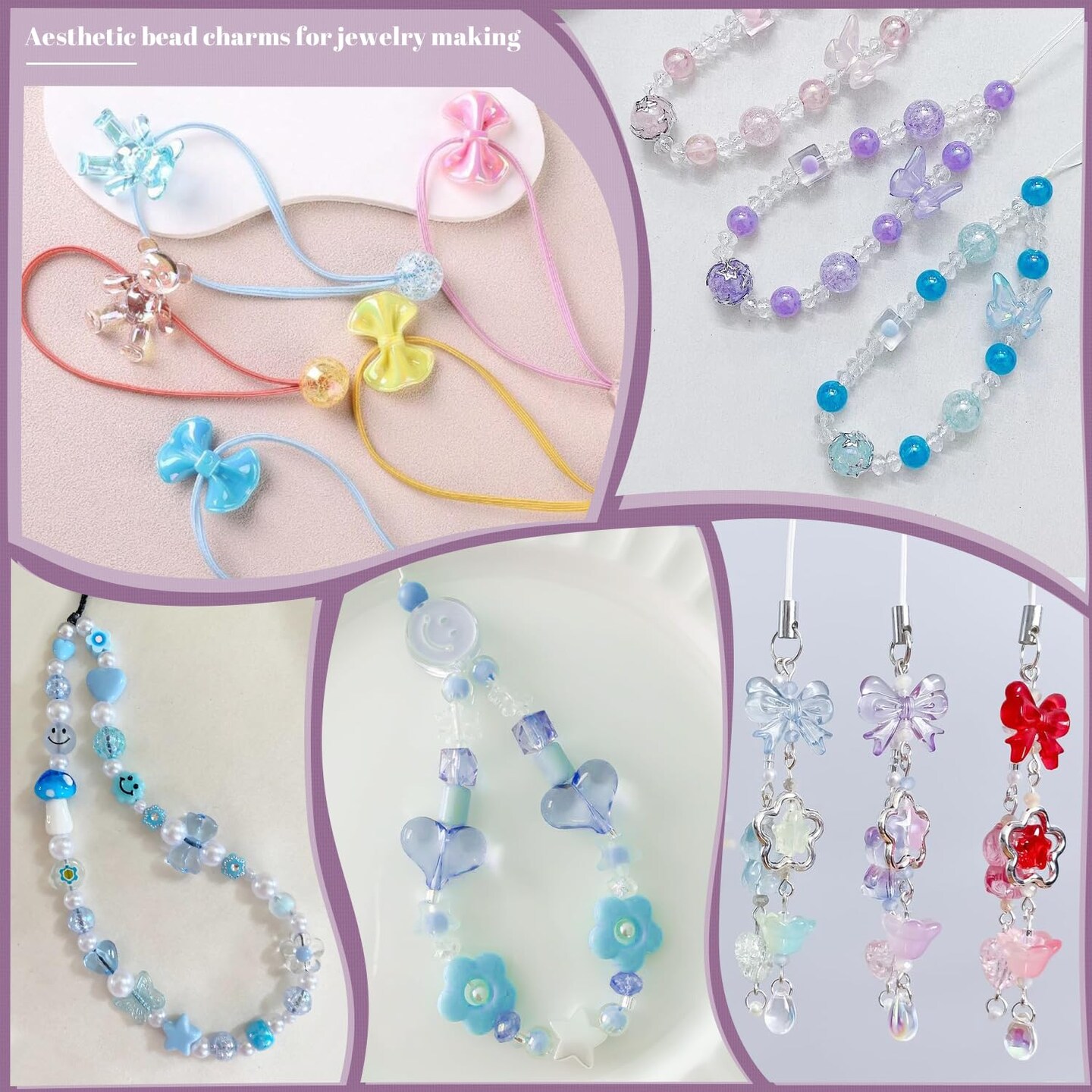 TINKRSTUFF Assorted 170-230PCS Blue Acrylic Beads for Bracelet Making, Flower Bow Butterfly Candy GummyBear Aesthetic Bracelet Charms,Cute Beads for Jewelry Making DIY Necklace Keychain Phone Charm