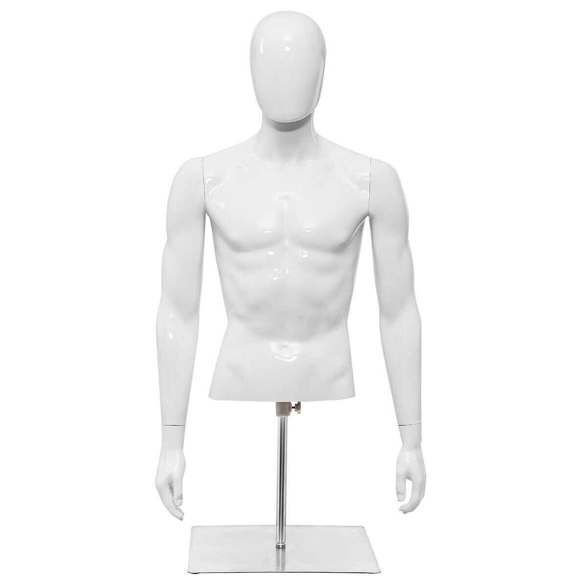Bright White Male Mannequin with Adjustable Iron Base and Rotatable Head