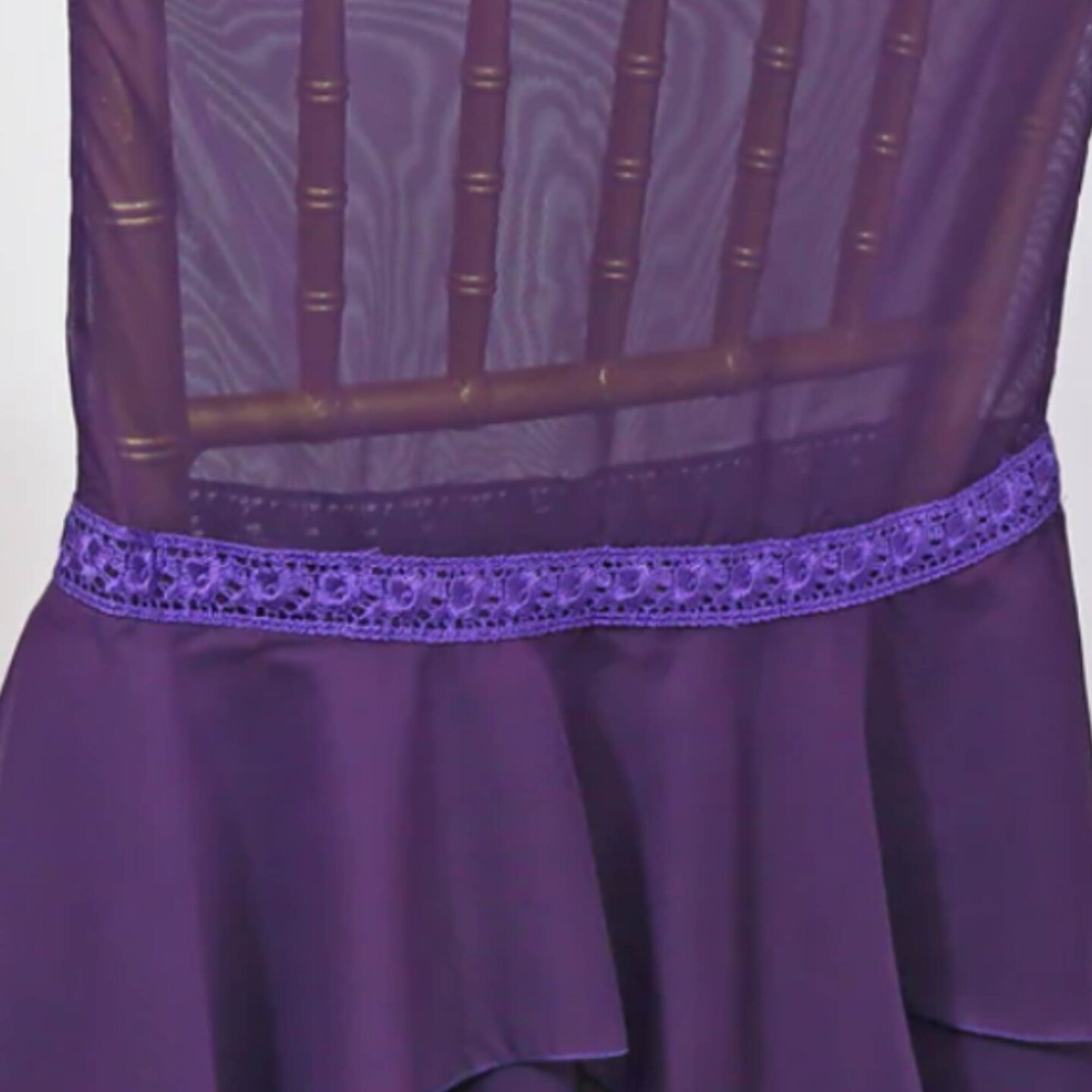 1 Piece Deep Eggplant Chiffon Chiavari Chair Cover with Sash Elegant Sheer Drape for Weddings & Events