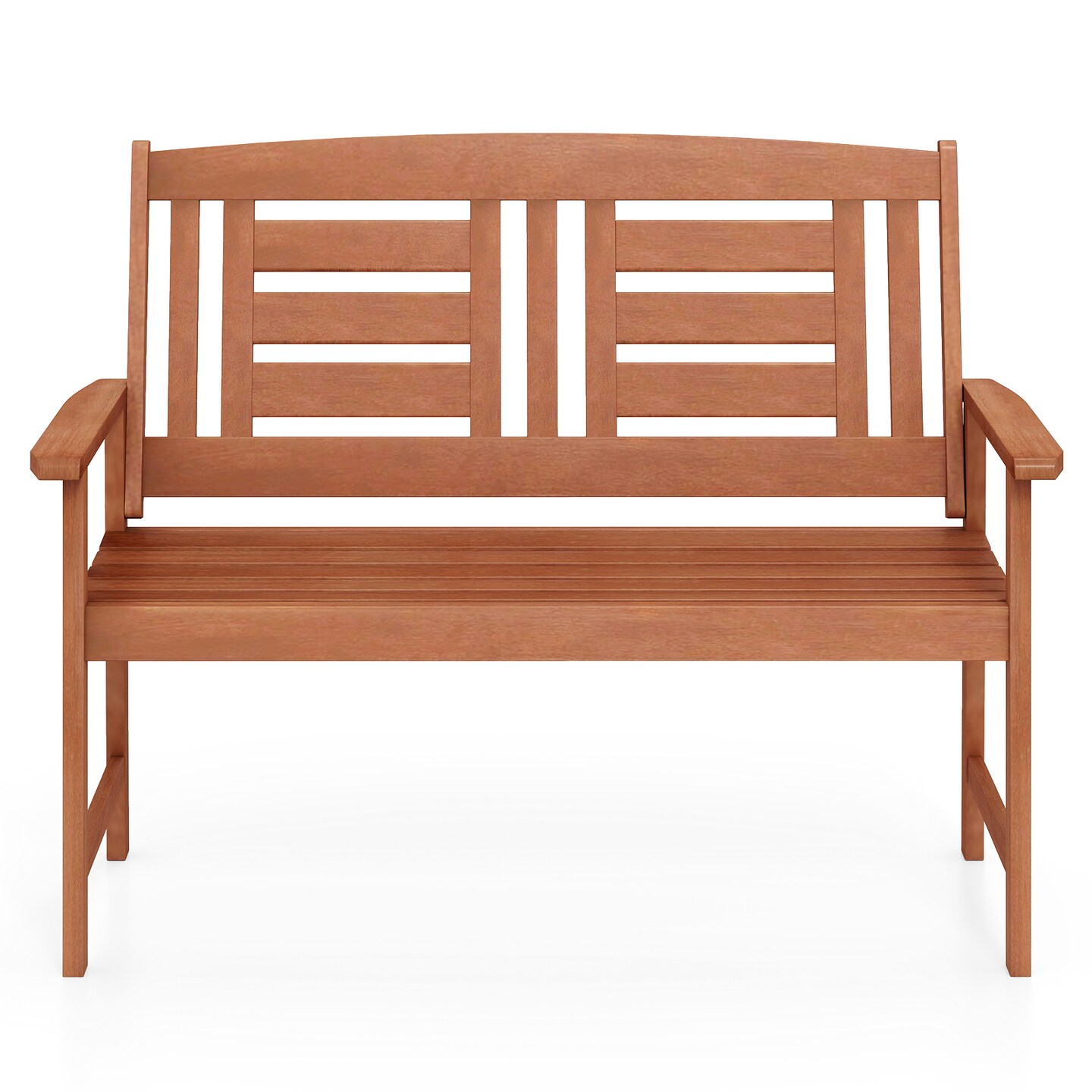 Outdoor Wooden Loveseat Bench with Slatted Seat and Inclined Backrest