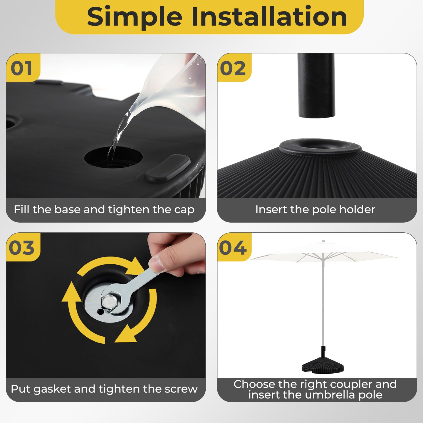 Black Metal Fillable Patio Umbrella Base Stand with Handle 22 inches