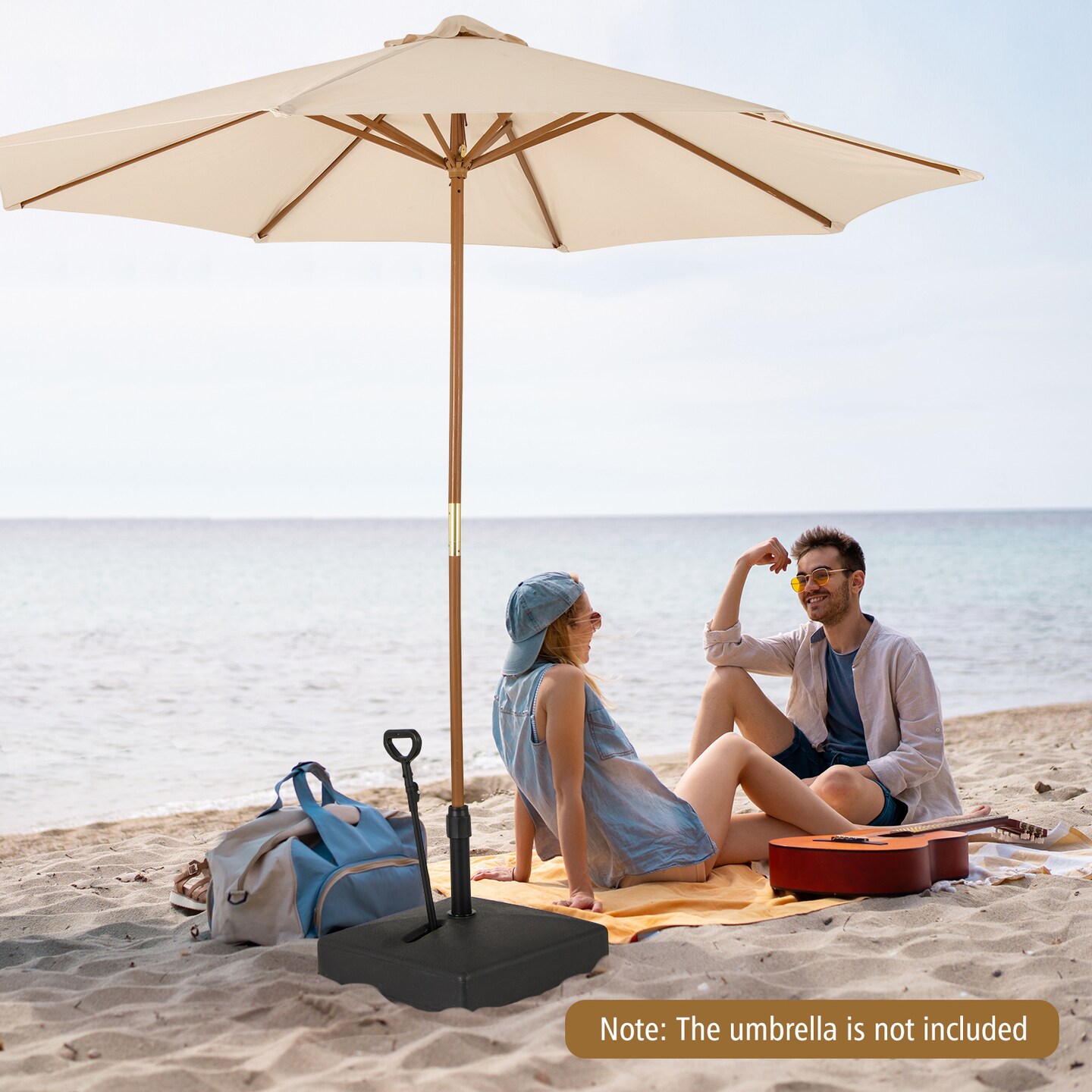 Black Patio Umbrella Base with Retractable Wheels, Adjustable Height and Multi-Adapters