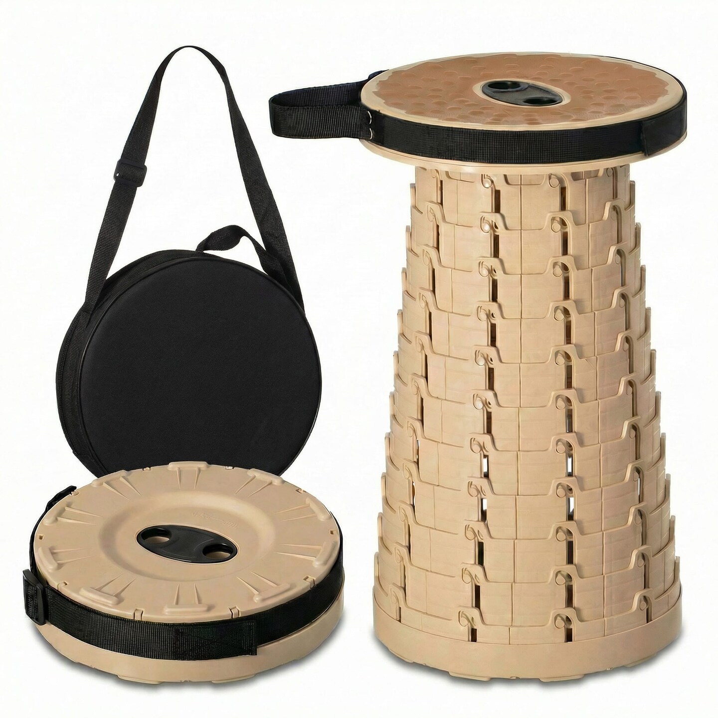 Gardenised Collapsible Stool, Telescopic Adjustable Round Seat for Picnic Camping Fishing Hiking Travel and Outdoor Events with Compact Cylindrical Extendable Design