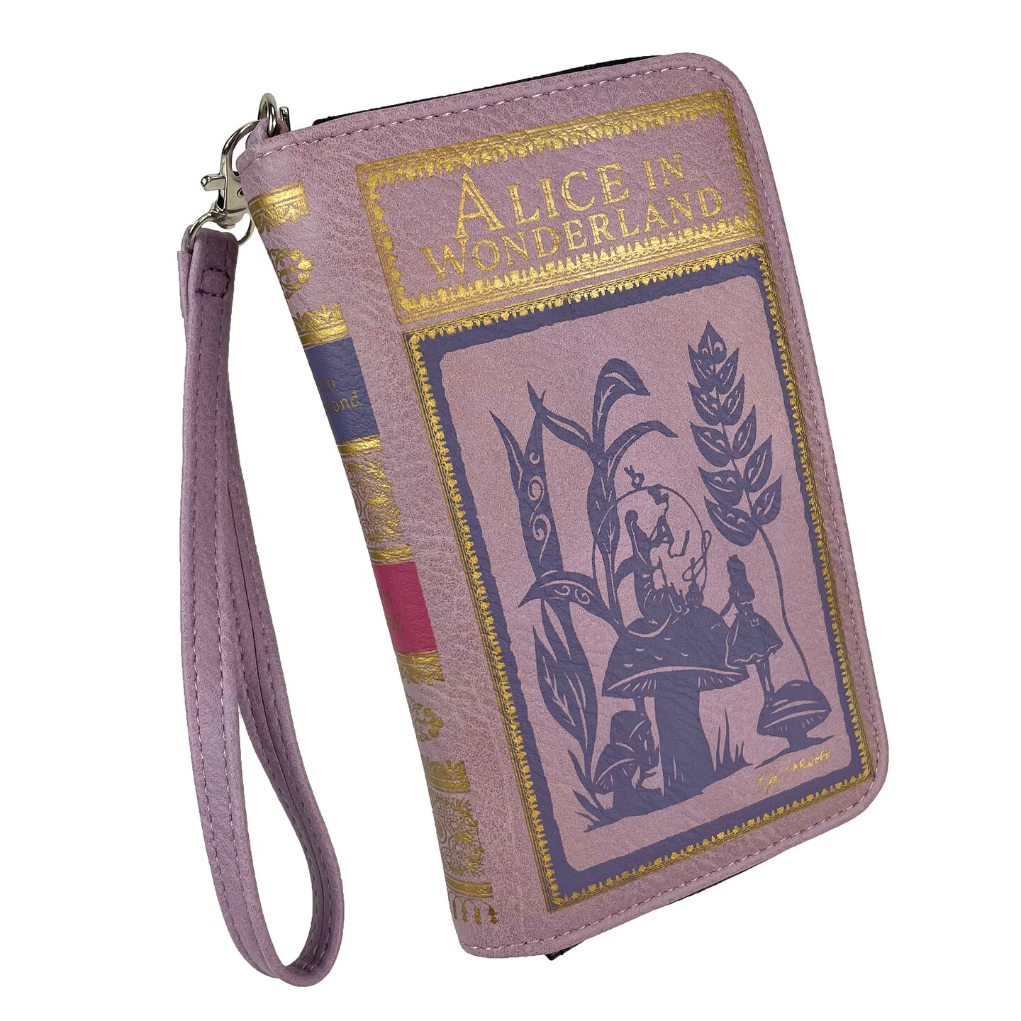 Lavender &#x26; Purple Alice In Wonderland Book Wallet ID Holder Snap Close Fashion Wristlet