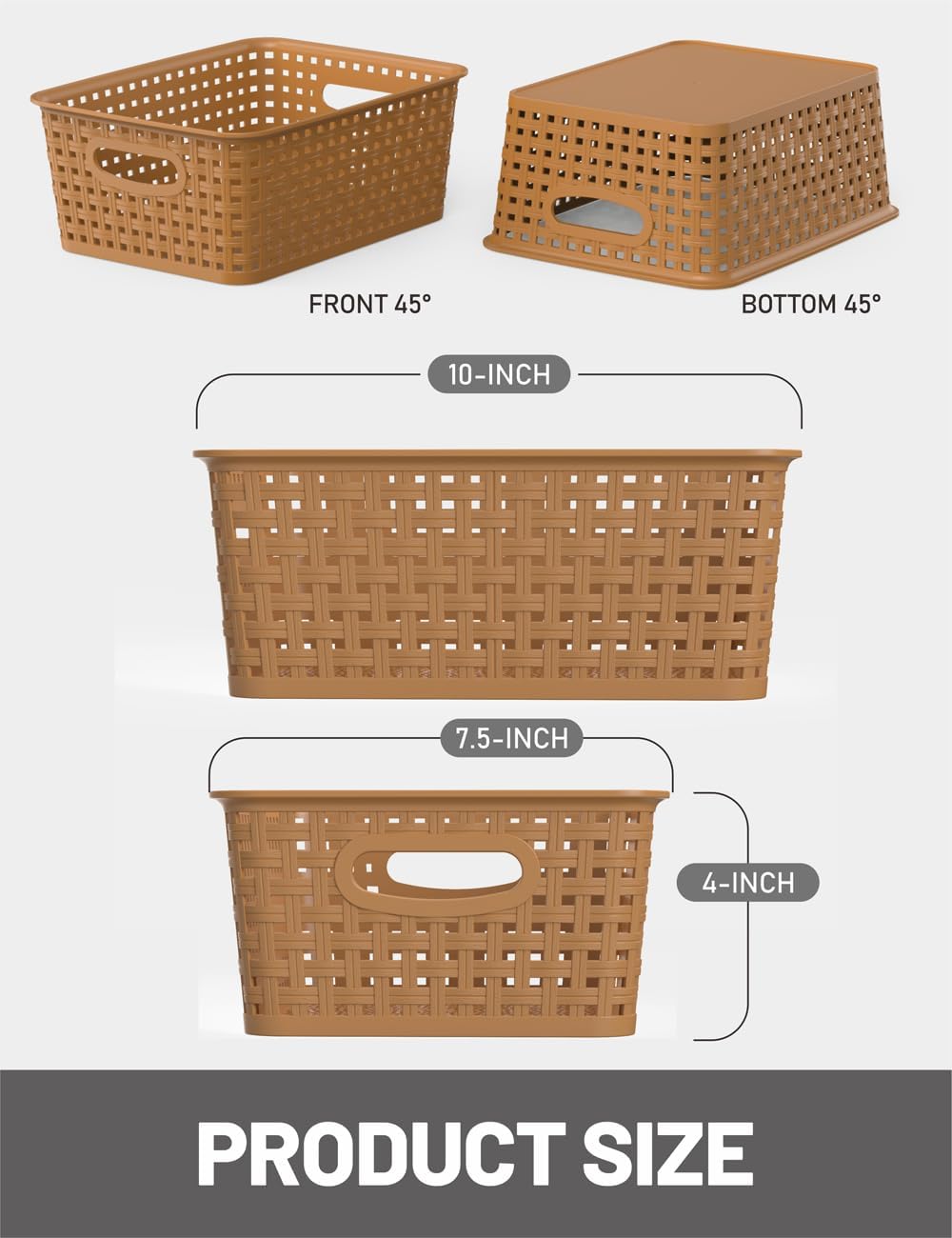6-Pack Plastic Small Shelf Storage Weave Baskets Organizing for Cabinets and Pantries, Light Brown