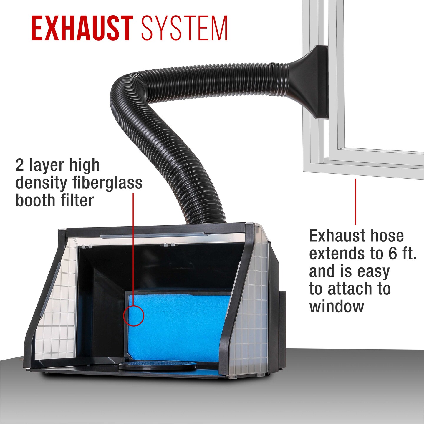 Master Portable Hobby Airbrush Spray Booth Kit with LED Lights, Exhaust Extension Hose (Extends up to 5.6 Feet) &#x26; 7.5 in. Diameter Revolving Turntable