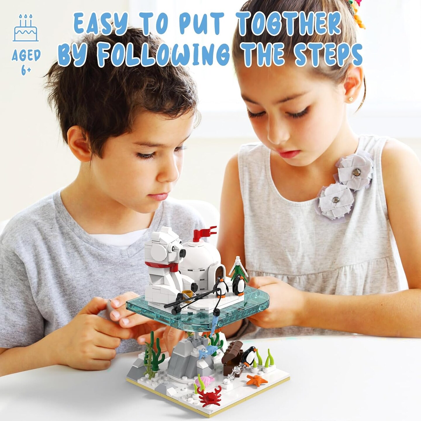 Christmas Polar Bear and Penguin Building Set, Sea Animals Building Kit Compatible with Lego Winter Village, Includes Igloo Fish Crab Sea Animals, Brithday Gift for Boys Girls Aged 8+ (286Pcs)