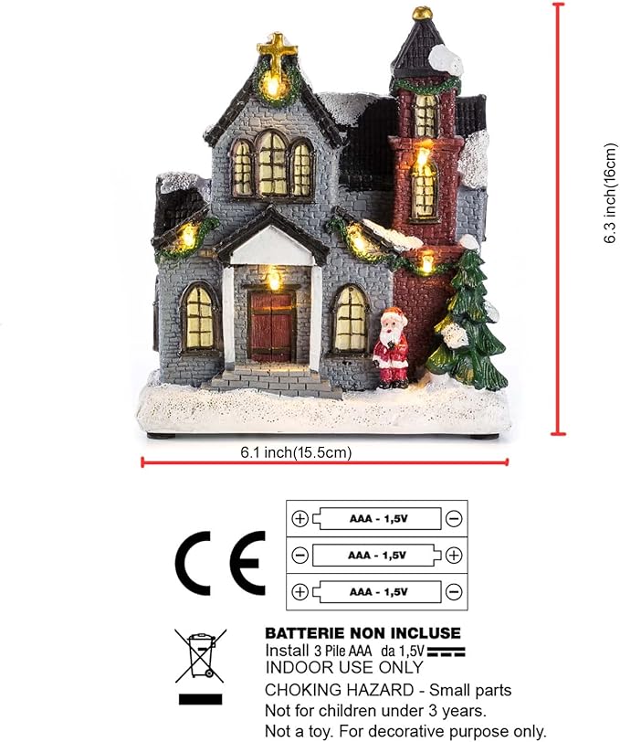 LED Lighted Christmas Collectible Buildings 6 inches Multicolor, Battery Operated