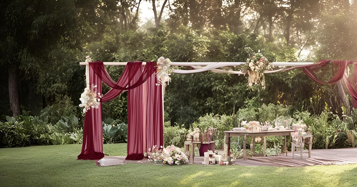 Burgundy Wedding Arch Draping Fabric 1 Panel 29" x 20Ft Christmas Chiffon Outdoor Curtain Backdrop Sheer Arch Drapes for Thanksgiving Wedding Ceremony Party Ceiling Decoration