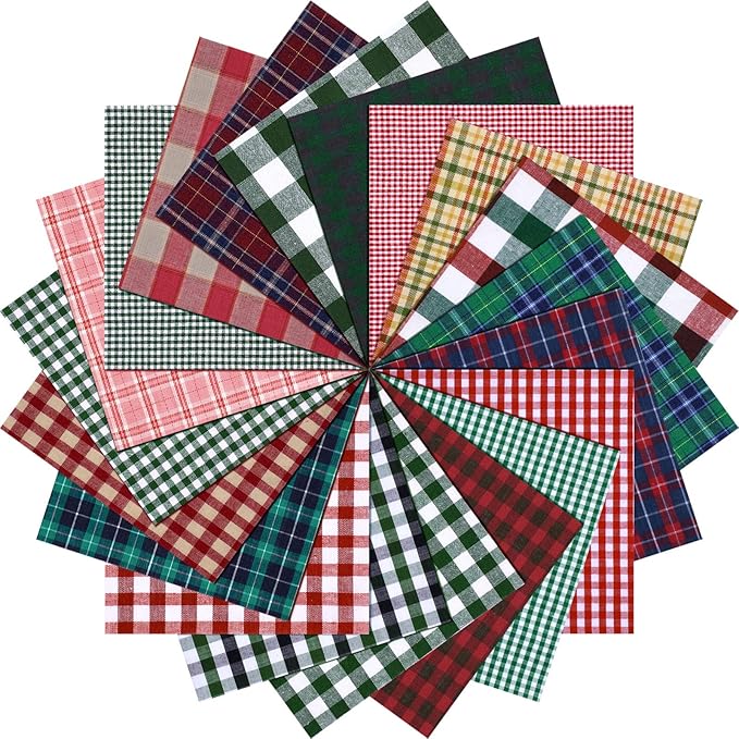 80 Pcs Christmas Cotton Fabric Craft Bundle Squares Christmas Homespun Patchwork Sewing Quilting Fabric Plaid Check Fabric Squares Christmas Holiday Collection 6 x 6 Inch for DIY