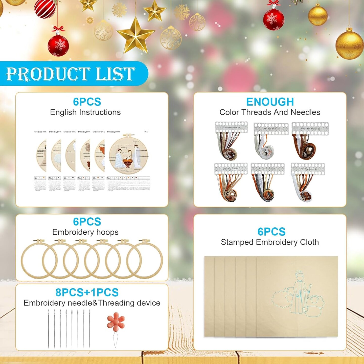 6 Sets Nativity Embroidery Kit Christian Embroidery Kit Christmas Cross Stitch Kit Christmas Embroidery Starter Kit Nativity Beginner Set Needlepoint Kit Set Nativity Embroidery Kit
