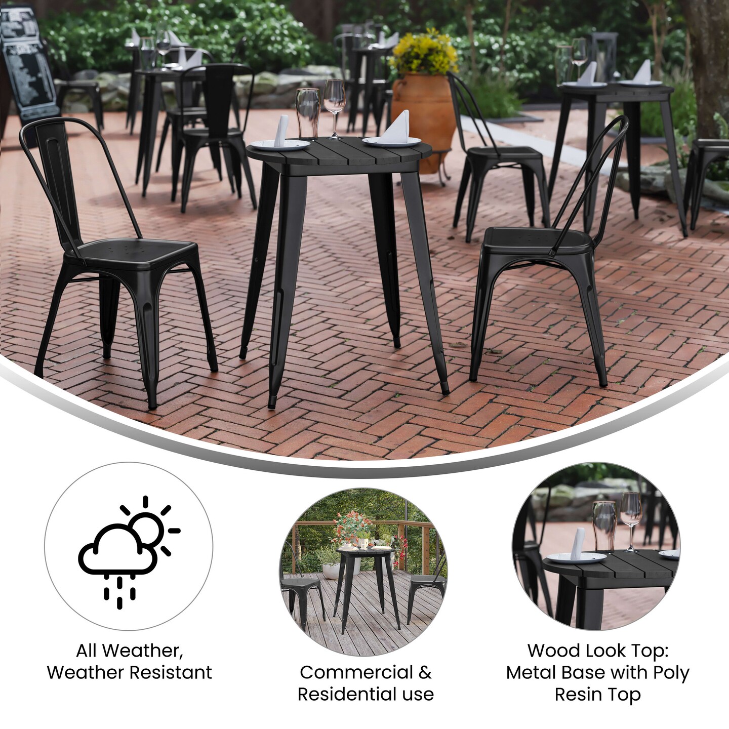 Merrick Lane Dryden Indoor/Outdoor Dining Table, 23.75" Round All Weather Poly Resin Top with Steel Base