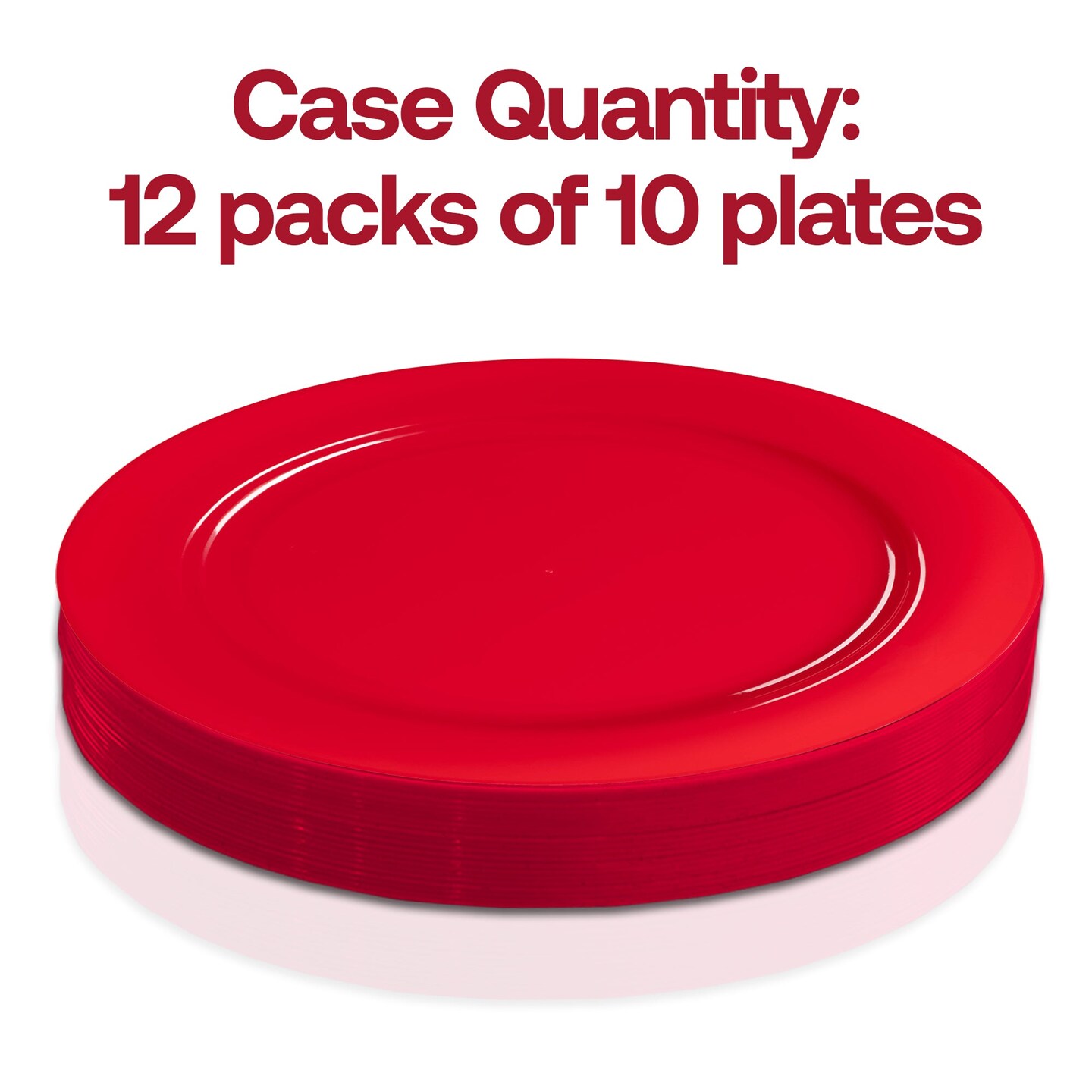 Solid Red Holiday Round Disposable Plastic Dinner Plates - 10.25" (120 Plates)
