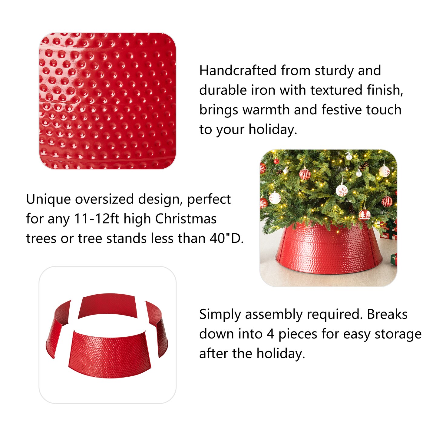 Set of 2 26&#x22;D/40.5&#x22;D Christmas Hammered Metal Tree Collar