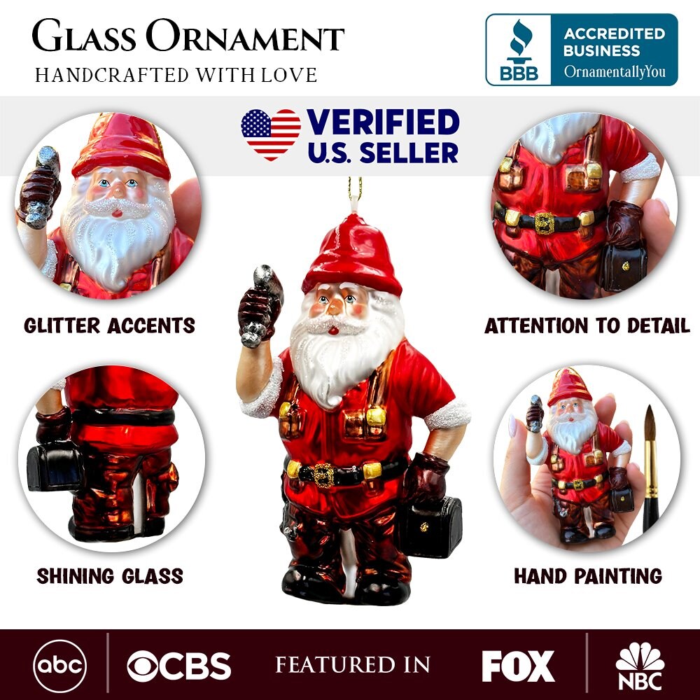 Handyman Santa Glass Ornament, Skilled Builder, Tradesman and Repairman Gift