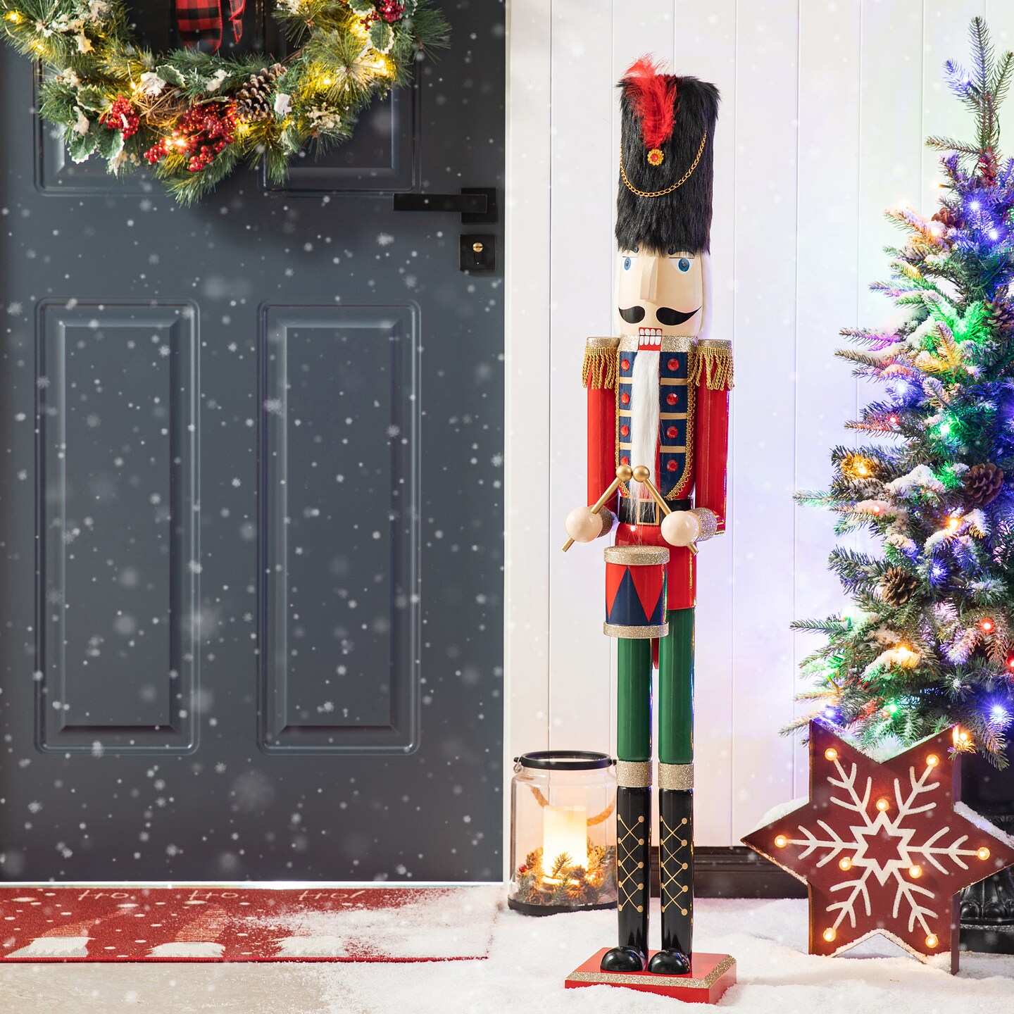 Set of 2 42"H Wooden Christmas King/Soldier Nutcracker Porch Decor